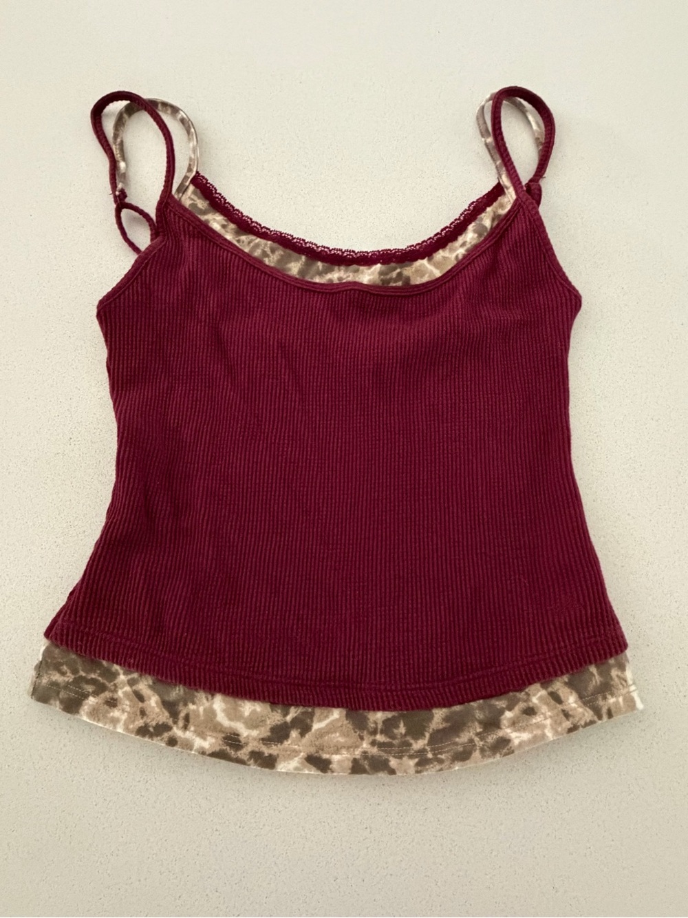 Urban Outfitters Ribbed Wine Red Cami with Leopard Trim